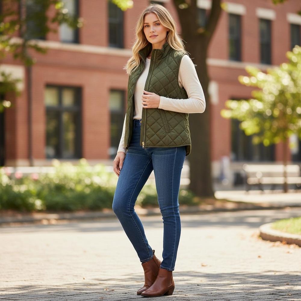 NWOT Old Navy Women XL Olive Green Quilted Puffer Vest Full‎ Zip Sleeveless Fall